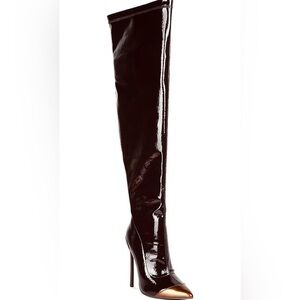 London Rag “Chimes” Over-the-Knee Patent Leather Boots – Size 9, Dark Brown